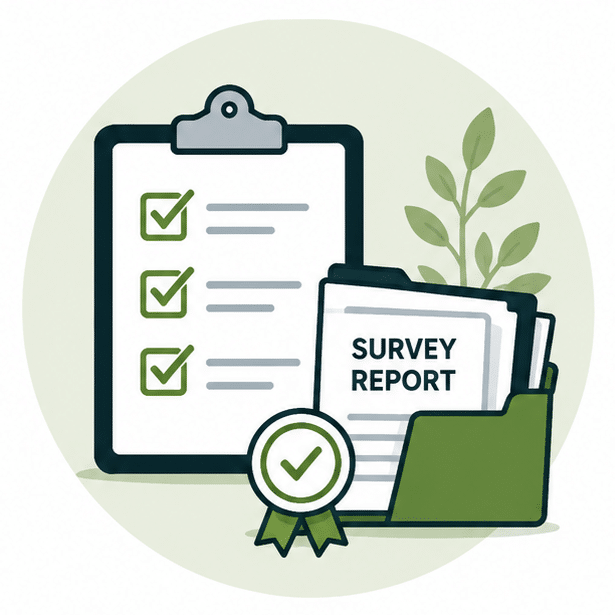 Survey report and checklist documents representing professional assessments, reports, and mortgage-related documentation for Japanese knotweed.