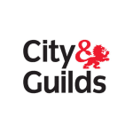 City & Guilds logo: bold black text on white with a red ampersand and dragon emblem to the right of 'City'.