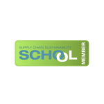 Green rounded badge reading 'Supply Chain Sustainability School' with 'Member' vertically on the right side, as a logo element.
