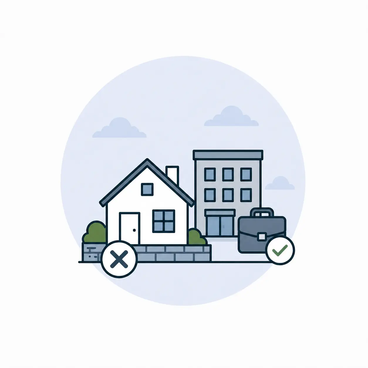 Land Remediation Relief Eligibility for Companies - Japanese Knotweed Expert - Japanese Knotweed Expert Illustration showing a private home as ineligible and a commercial business as eligible for Land Remediation Relief.